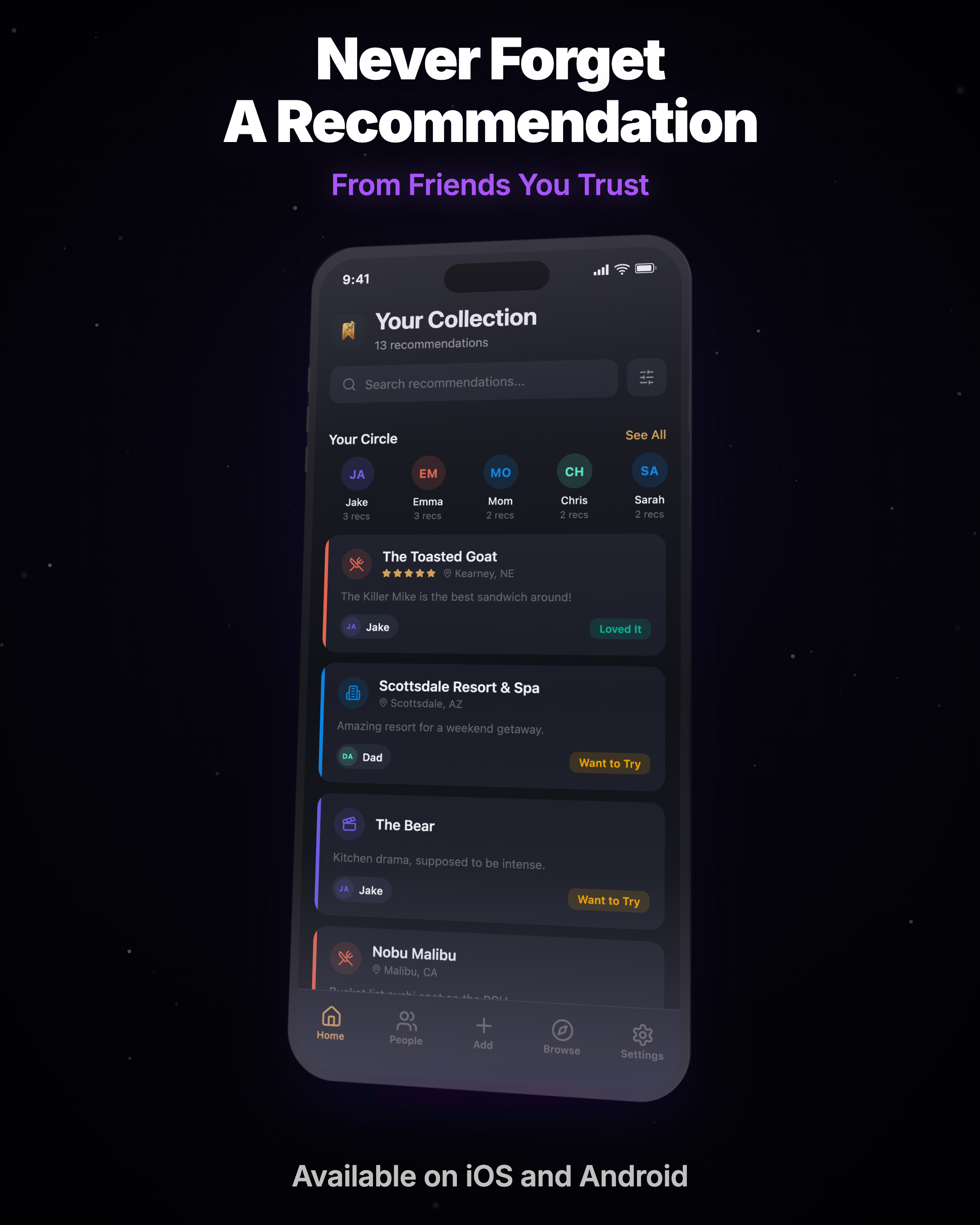 RecKeeper home screen showing your recommendation collection with status tracking